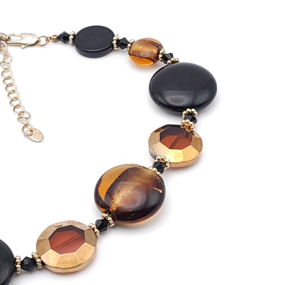 Vintage‎ Napier Black Amber Beaded Necklace Chunky Gold Tone - Picture 8 of 8
